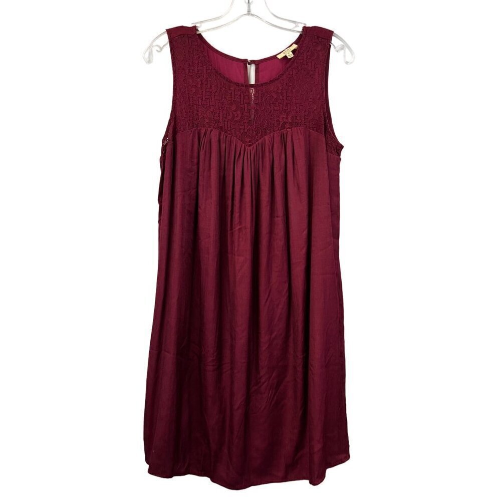 KORI Women’s Sleeveless Round Neck Wine Shift Dress Knee Length Lace S
